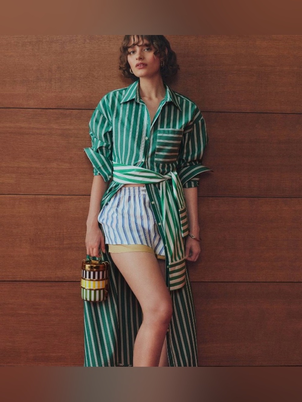 NWT Rosie Assoulin x Target Striped Green Button-Front Maxi Shirt Dress size L.